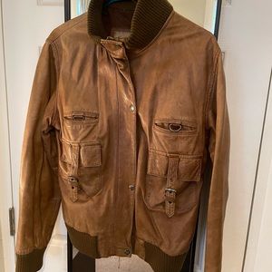 MISS TOP GUN BROWN LEATHER BOMBER JACKET SIZE L